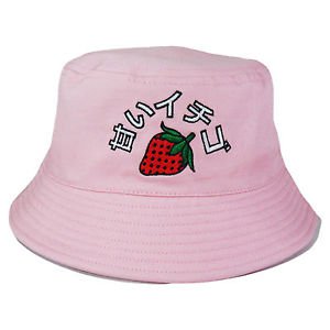 pink strawberry bucket hat