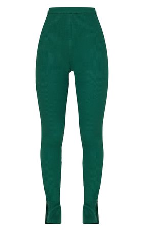Forest Green Knitted Split Hem Leggings | PrettyLittleThing USA