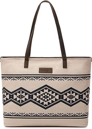 Wrangler Tote Purse Bag Aztec Canvas Shoulder Bags Native American Western Handbags for Women Genuine Leather Strap Hobo Bag B2B-WG53-8112TN: Handbags: Amazon.com