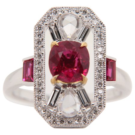 GIA Certified No Heat Burma Ruby Ring with Diamonds For Sale at 1stDibs