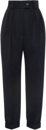 Pleated Wool Cropped Straight-Leg Trousers