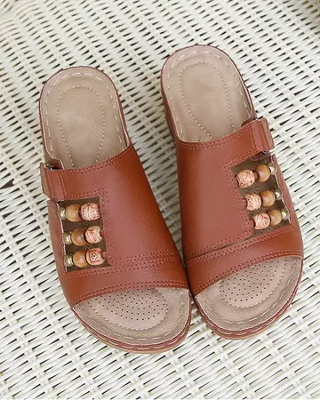Vintage Beaded Bohemian Open Toe Wedge Roman Sandals