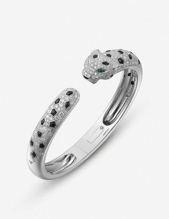 CARTIER - Panthère 18ct white-gold, onyx, emerald and diamond bracelet | Selfridges.com