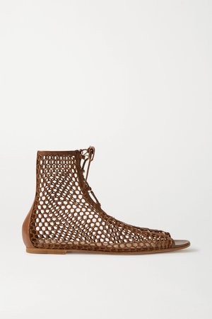 Brown Leather-trimmed mesh sandals | Gianvito Rossi | NET-A-PORTER