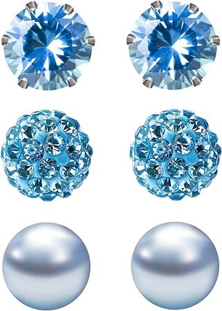 Amazon.com: JewelrieShop Lake Blue Studs Earrings for Women CZ Rhinestones Crystal Ball Fake Pearl Stainless Steel Party Stud December Birthstone Earring Set for Girl (3 pairs,6mm Round,Dec): Clothing, Shoes & Jewelry