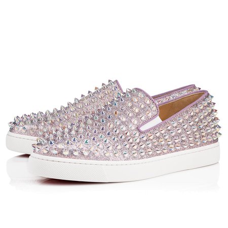 Pink Slip-On Sneakers with Iridescent Spikes