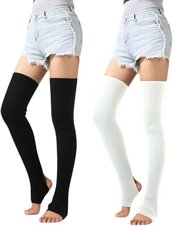 Amazon.com: 2 Pairs Women Winter Over Knee High Footless Socks Knitted Stirrup Leg Warmers for Yoga Ballet Dance (A-2 Pairs(black+white), one size fits most): Clothing