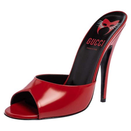 Gucci Red Leather Scarlet Open Toe Mules Size 40 at 1stDibs
