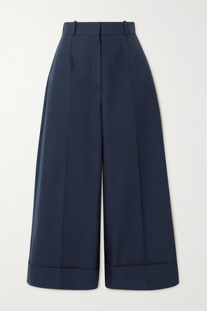 Cropped Cotton Wide-leg Pants - Navy