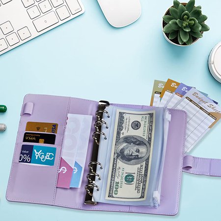 Amazon.com : A6 Cash Envelopes Binder Wallet, PU Leather Budget Planner Notebook with 12Pcs Zipper Pockets, 12Pcs Expense Tracker, Purple Coupon Organizer Lose Leaf Cash Binder for Budgeting : Office Products