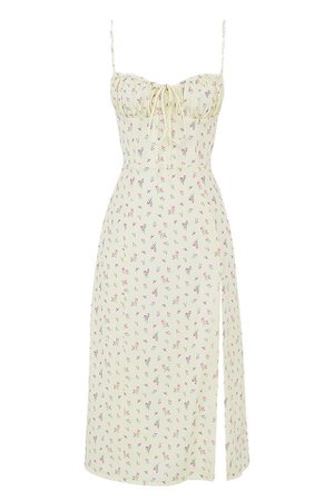 Clothing : Midi Dresses : 'Carina' Lemon Floral Bustier Midi Dress
