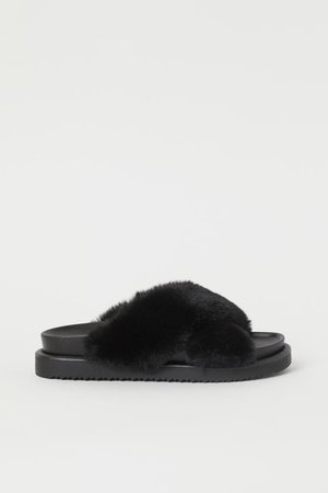 Faux Fur Slippers - Black - Ladies | H&M US