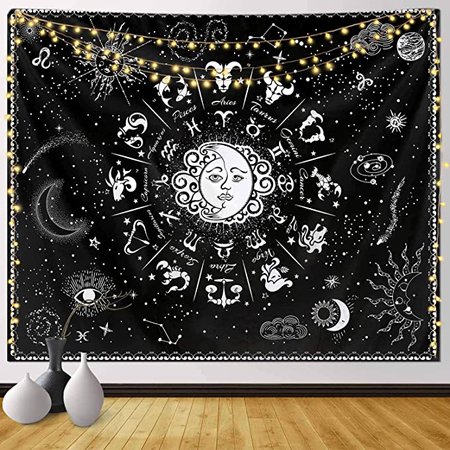 Amazon.com: Funeon Sun and Moon Zodiac Tapestry Wall Hanging Black and White Constellation Tapestry Astrology for Bedroom Witchy Tapestries Indie Room Decor Teen Girl Small Dorm College Tapestry 51x60inch: Everything Else