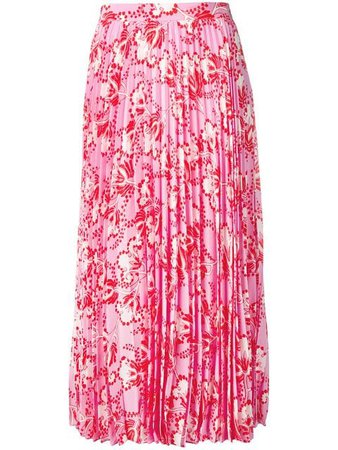 Valentino Floral Print Pleated Midi Skirt