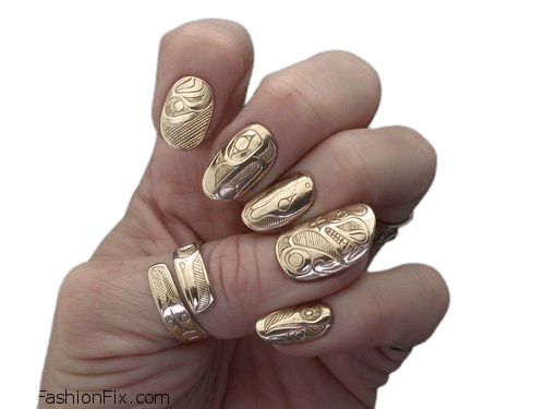 gold nails manicure hands
