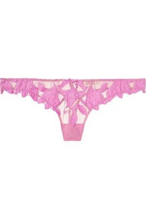 Fleur du Mal | Lily embroidered satin and stretch-tulle thong | NET-A-PORTER.COM