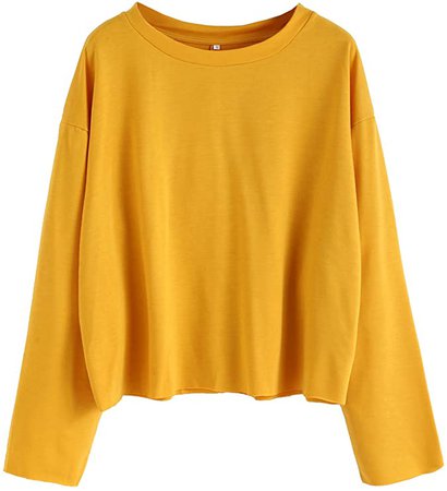 SweatyRocks Women's Casual Long sleeve Tops Raw Cut Pullover Sweatshirt Yellow S at Amazon Women’s Clothing store