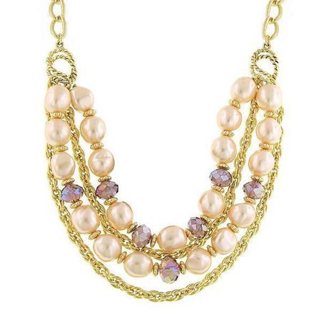 Gold-Tone Pink Costume Pearl Purple AB Layered Necklace