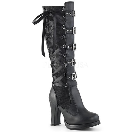 Black knee hi boots with corset lacing on the sides