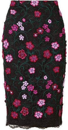 Appliquéd Embroidered Lace Skirt - Black