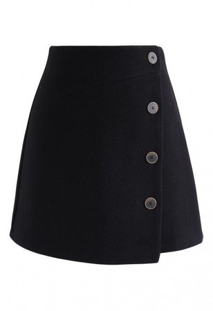 Button Trim Flap Mini Skirt in Smoke - Skirt - BOTTOMS - Retro, Indie and Unique Fashion