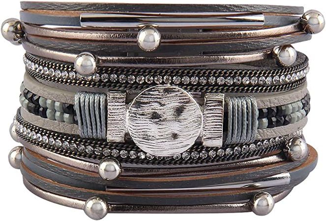 Amazon.com: GelConnie Leather Cuff Bracelets Gorgeous Boho Beads Wrap Bracelet Magnetic Multi Strand Bracelets Bohemian Jewelry for Women, Wife ,Girls,Ladies: Clothing, Shoes & Jewelry