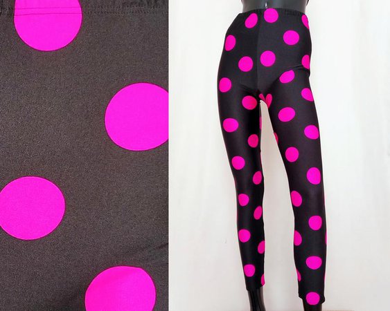 80s polkadot leggings pink and black vintage dance leggins | Etsy