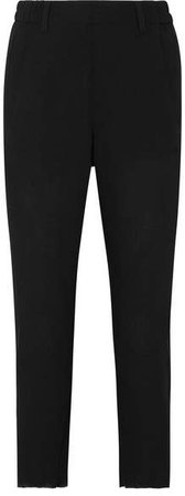 Cropped Twill Tapered Pants - Black