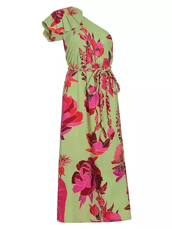 Shop Farm Rio Fresh Garden One-Shoulder Midi Dress | Saks Fifth Avenue