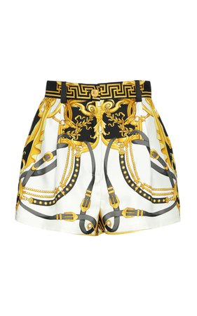 Versace Printed Silk-Satin Mini Shorts Size: 36