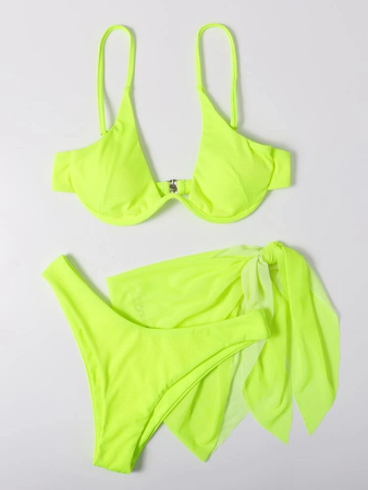 3pack Rib Underwire Bikini Swimsuit With Beach Skirt $45