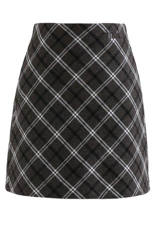 Stylish Plaid Wool-Blend Mini Skirt in Smoke - Retro, Indie and Unique Fashion