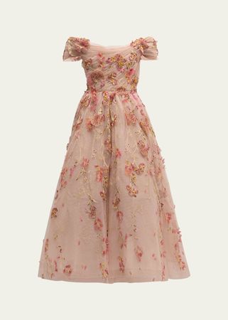 Marchesa Off-Shoulder Floral Applique Dress - Bergdorf Goodman