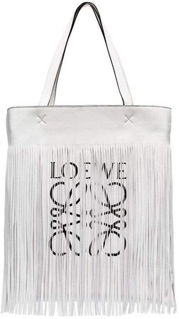 White Vertical Fringe Leather Tote
