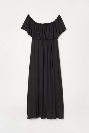 Long Dress with Flounce - Black