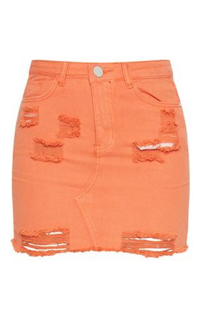 Orange Distressed Denim Mini Skirt | PrettyLittleThing USA