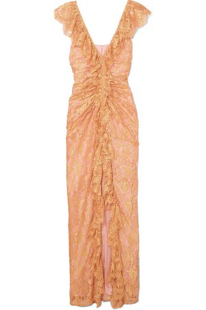 alice McCALL | Notion ruffled metallic Chantilly lace gown | NET-A-PORTER.COM