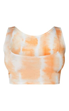 Orange Tie Dye Print Slinky Square Neck Sleeveless Crop Top | PrettyLittleThing