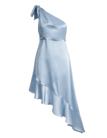 light blue satin asymmetrical dress