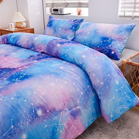 Tie Dye Constellation Print Ombre Comforter Set Full Size Boys Girls Gradient Galaxy Bedding Set ( Blue Purple, Full) : Home & Kitchen
