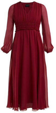 Gathered Silk Chiffon Dress - Womens - Burgundy