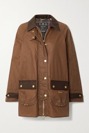 Tan Winslet leather-trimmed waxed-cotton jacket | Barbour | NET-A-PORTER
