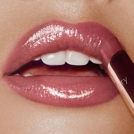 pink glossy lipstick