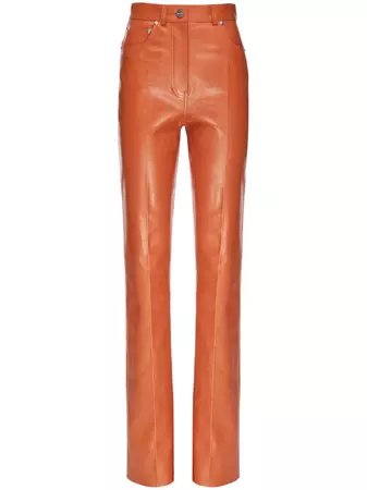 Ferragamo logo-appliqué Leather straight-leg Trousers - Farfetch