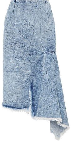 Asymmetric Frayed Denim Skirt - Blue