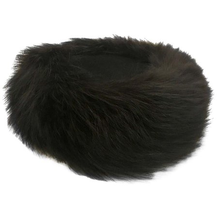 1960s Joseph Magnin Black Fox Fur Felt Pill Box Hat