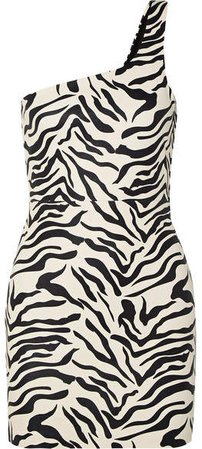 One-shoulder Zebra-print Leather Mini Dress - Zebra print