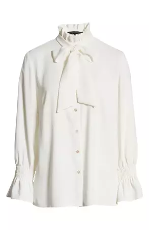 Ming Wang Ruffle Tie Neck Blouse | Nordstrom