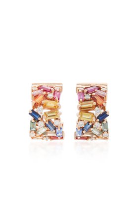 Rainbow Firework 18K Rose Gold, Diamond And Sapphire Earrings by Suzanne Kalan | Moda Operandi