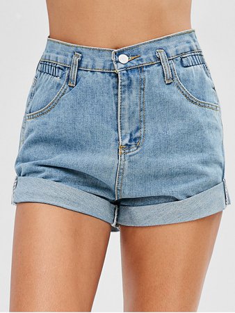 [49% OFF] [POPULAR] 2020 High Waisted Denim Cuffed Shorts In DENIM BLUE | ZAFUL
